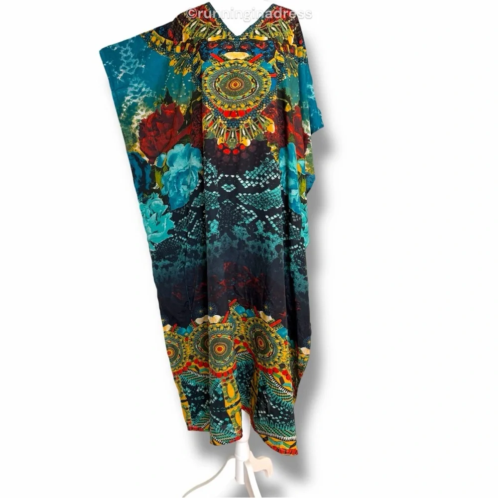 Shore Drive Embellished Boho Maxi Kaftan Dress Cover Maxi Kaftan One Size To 2XL - Picture 3 of 11